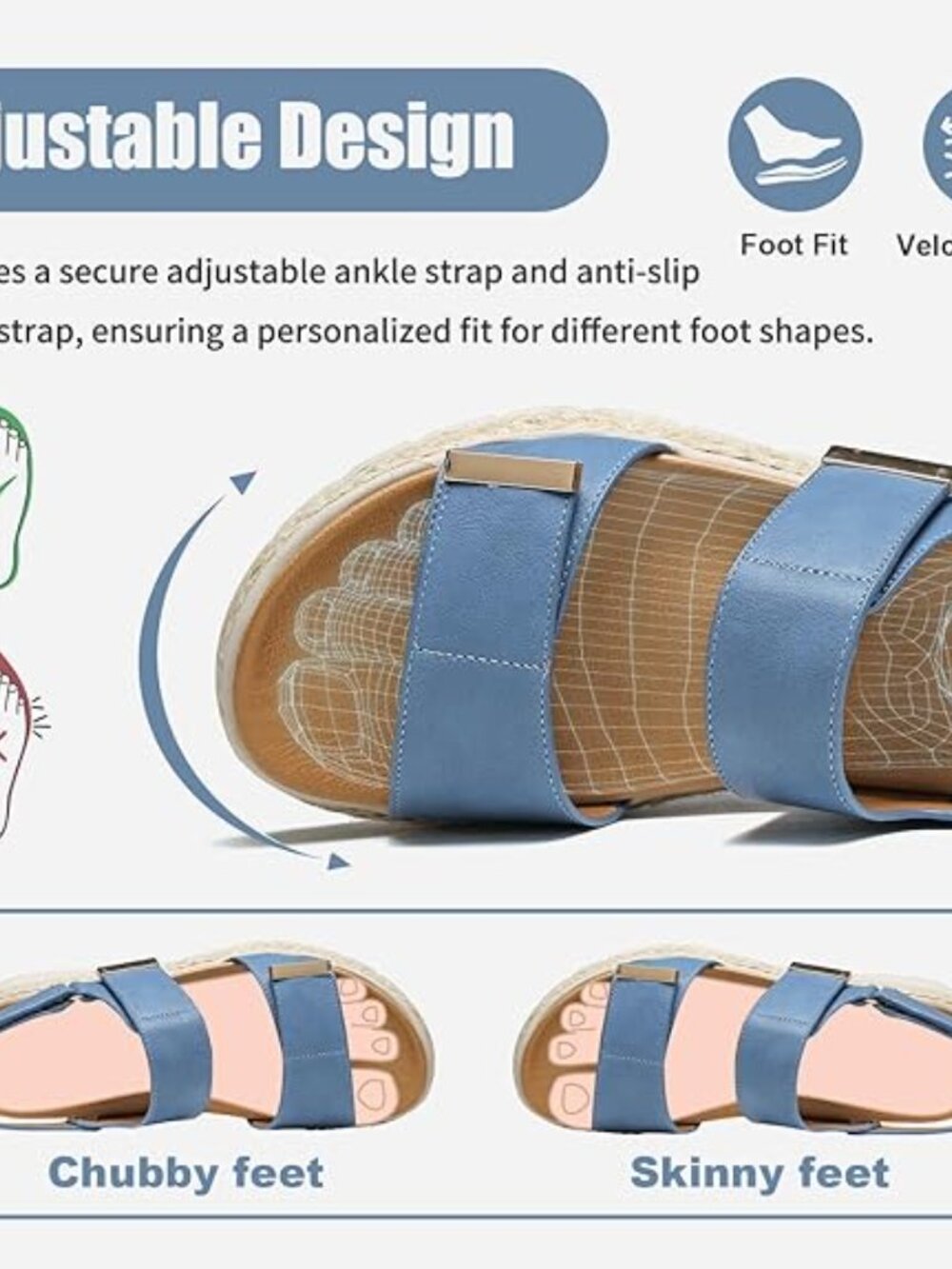 Espadrille Wedges for Women Platform Sandals Orthopedic Arch Support Wedge Heels - Picture 4 of 5